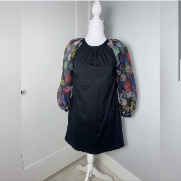 STAUD Toile Garden Black Dress with Multicolor Floral Sleeves - Picture 3 of 8